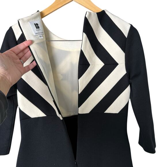Lisa‎ Perry Wool Mod Mini Dress Long Sleeve Geometric Black and White, Size 2 - Picture 10 of 14